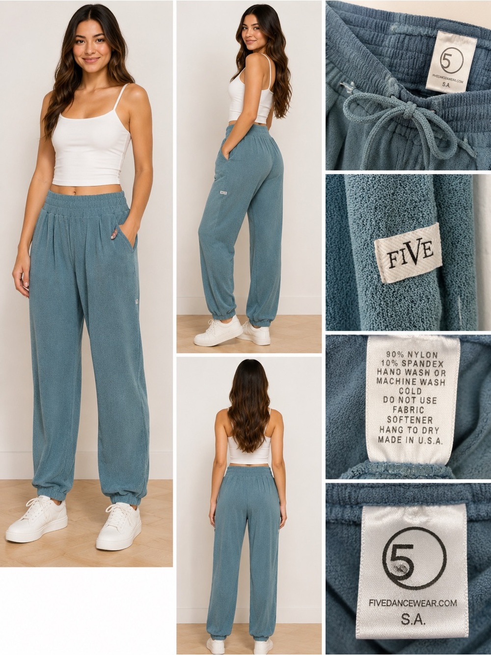 FIVE Dancewear Teal Terry Jogger Pants Womens Small Soft Stretch Lounge Dance